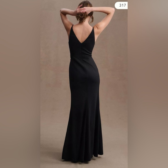 BHLDN Tatum V-Neck Stretch Crepe Gown Full-Length Formal Dress Black Size 4 - Picture 4 of 11
